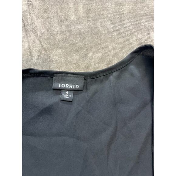 Torrid Popover Blouse Top Womens 4X Black Drawstring Waist Long Sleeve Lace Trim - Picture 4 of 6